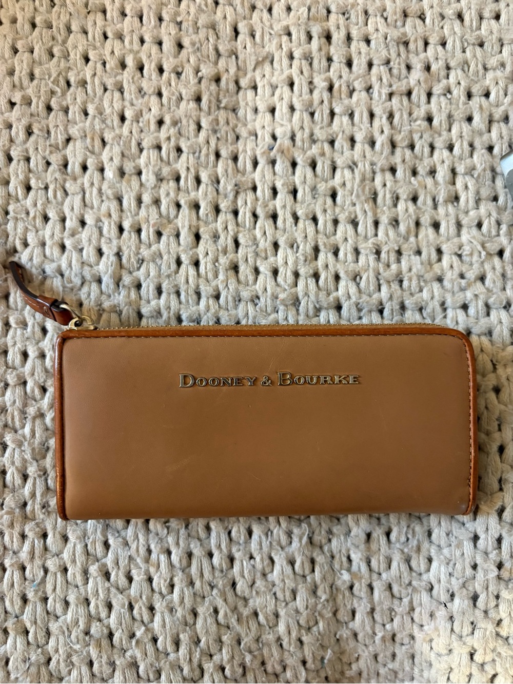 Dooney & Bourke Tan Leather Zip Around Wallet with Gold Logo